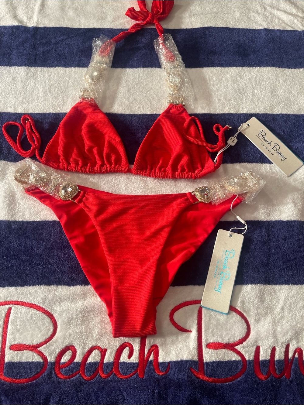 NWT beach bunny bikini Jazmine Love ❤️ red beautiful XL top/L bottoms - Picture 8 of 14